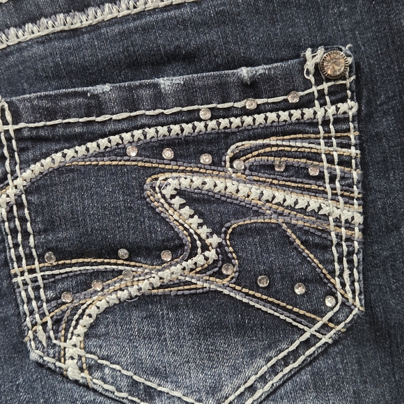Maurices Bootcut Thick Stitch Embellished Jeans Sz 14 REG Y2K Distressed Bling - Picture 6 of 16